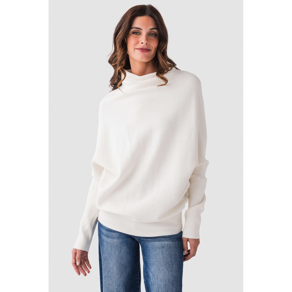 NWT Bluivy White Ribbed Slouch Neck Dolman Pullover Sweater Small